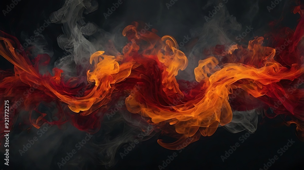 Fototapeta premium Red and black smoky like illustration on black background, fire like mist backdrop