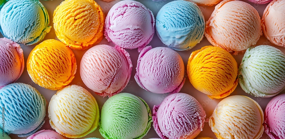 Close up of a variety of colorful ice cream scoops. Close up of a variety of colorful ice cream scoops.