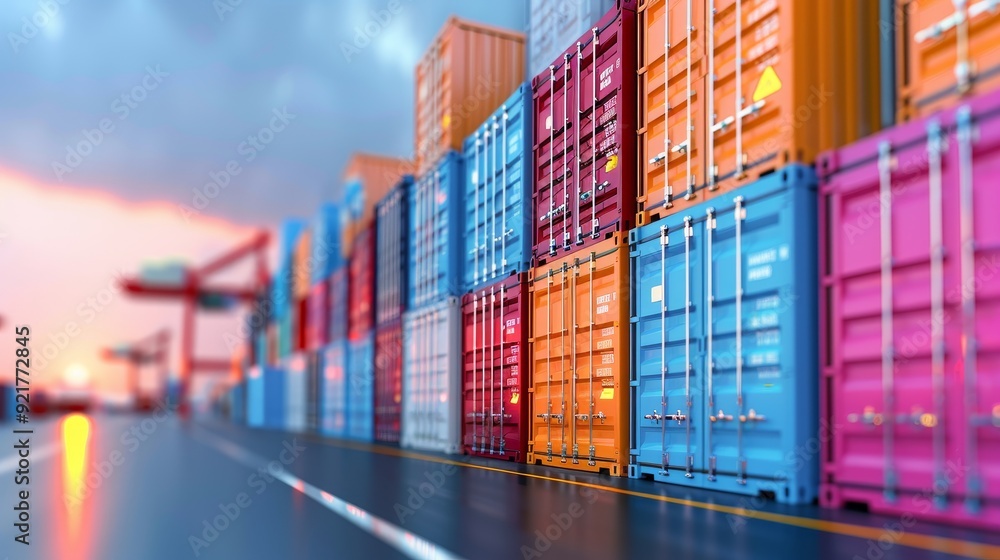Fototapeta premium Freight container allocation for shipment, versatile image with copy space and deep depth of field.