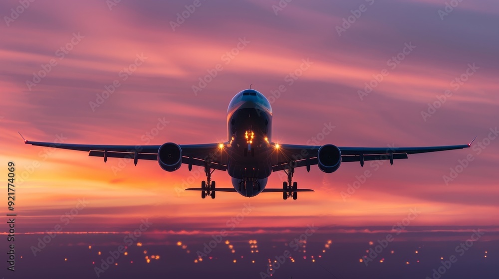 Cargo plane silhouette in transit against twilight sky with copy space, covering all objects, deep depth of field. Cargo plane silhouette in transit against twilight sky with copy space, covering all objects, deep depth of field.