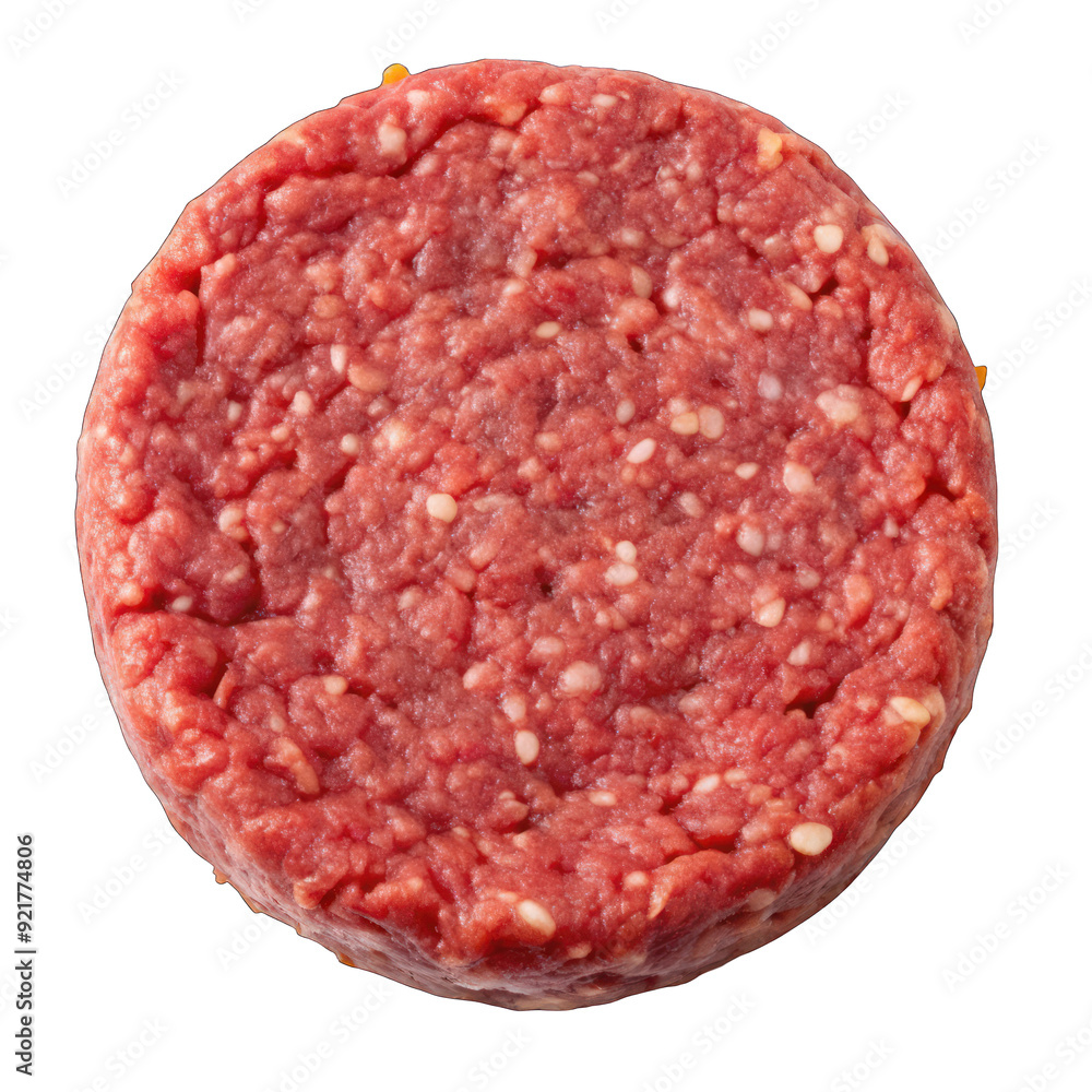 Raw beef burger patty top view isolated on transparent background Raw beef burger patty top view isolated on transparent background