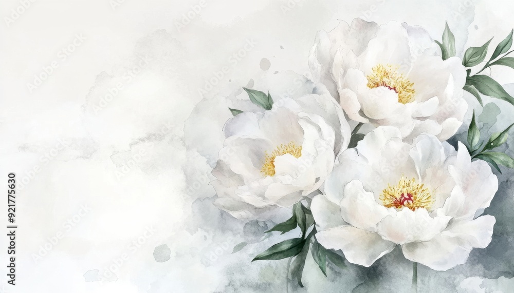 Delicate white peonies with soft watercolor background Delicate white peonies with soft watercolor background