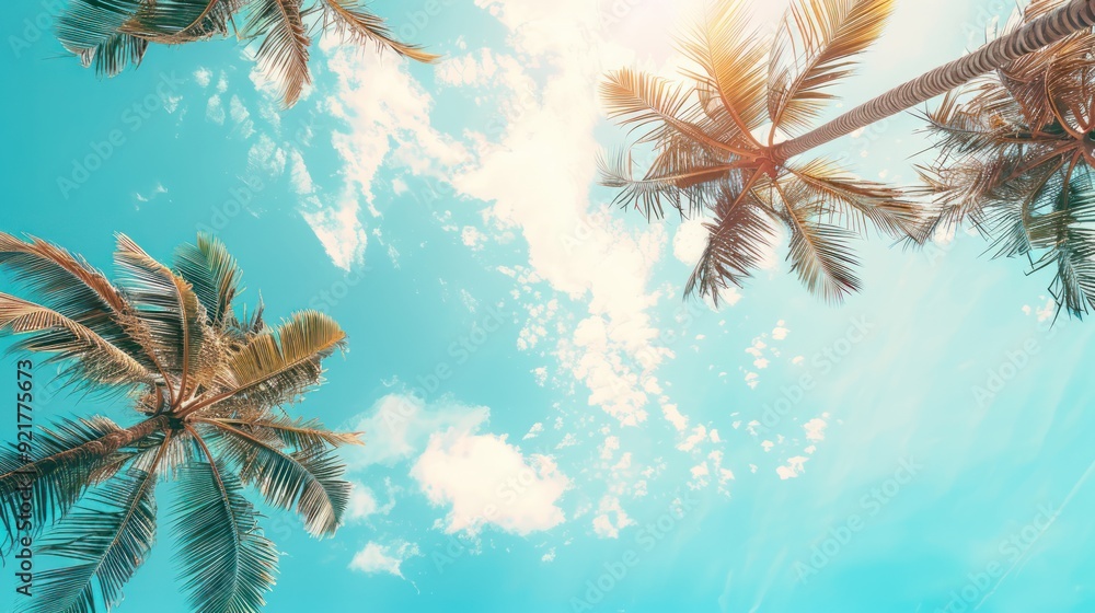 Palm Trees Against a Bright Blue Sky with White Clouds Palm Trees Against a Bright Blue Sky with White Clouds