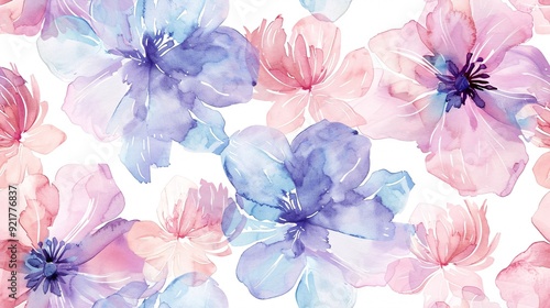 Fototapeta Naklejka Na Ścianę i Meble -  Delicate floral watercolor repeat design in gentle pastel hues, ideal for cosmetics and more.