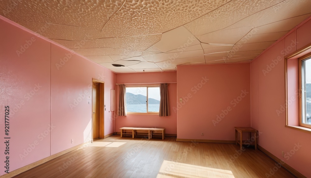 Obraz premium Empty Room with Pink Walls and Wooden Floor.