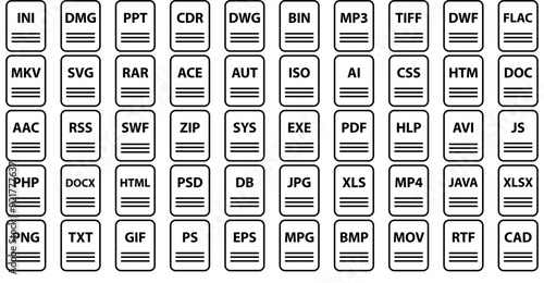 Set Of Linear File Names Icons Web Header Banner Design Containing File,Document,Name,Another,Extension Set Vector Flat Line Icons