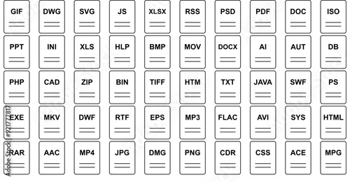 Mega Set Of Vector File Names 11 Light Icons Web Header Banner Design Containing Page,Sea,Document,File,Extension Pictograms And Infographics Design Elements Vector Illustration