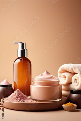 Set of spa cosmetic products, vertical composition