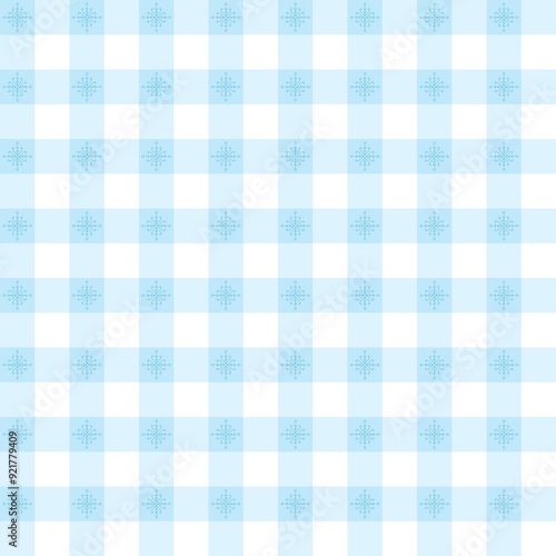 Christmas themed Gingham Seamless pattern in blue colour that can be used for printing on various surfaces like textiles or paper. This can also be used for digital work, backdrops etc