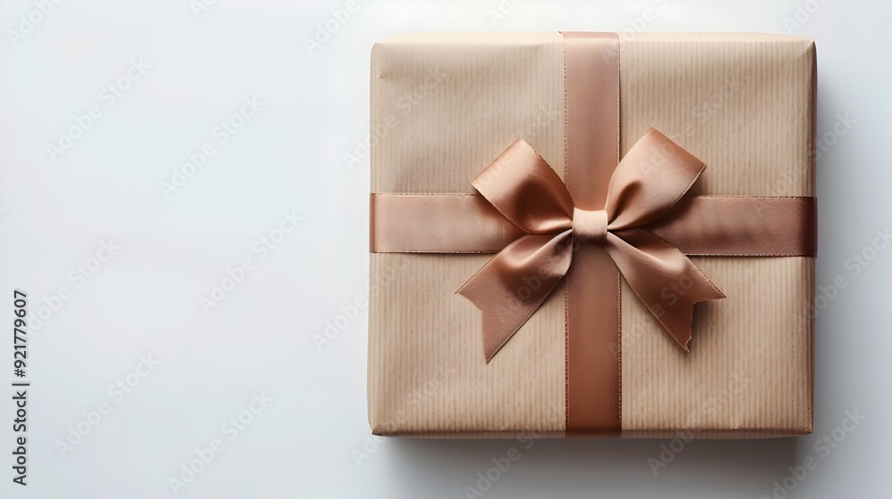 Neatly Wrapped Parcel Box with Bow on White Background for Gift Giving Themes Neatly Wrapped Parcel Box with Bow on White Background for Gift Giving Themes
