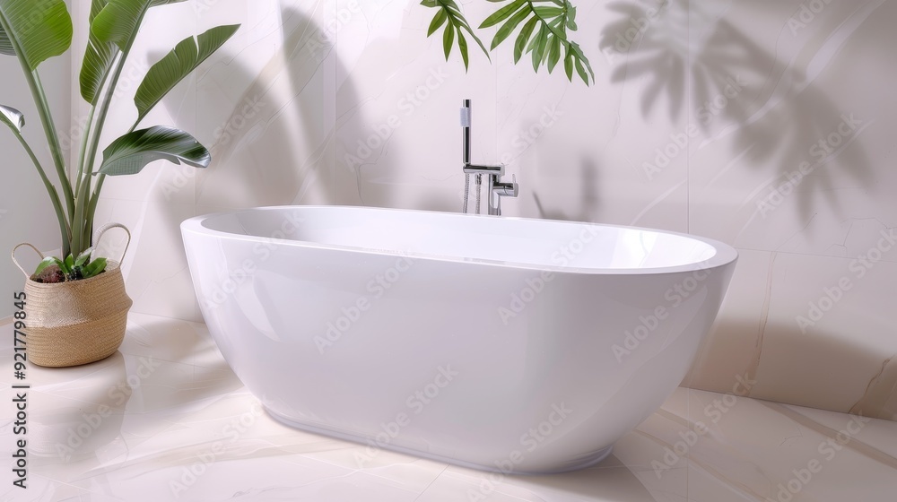Serene bathtub scene with comfort, ease, tranquility, copy space, and deep focus on objects. Serene bathtub scene with comfort, ease, tranquility, copy space, and deep focus on objects.