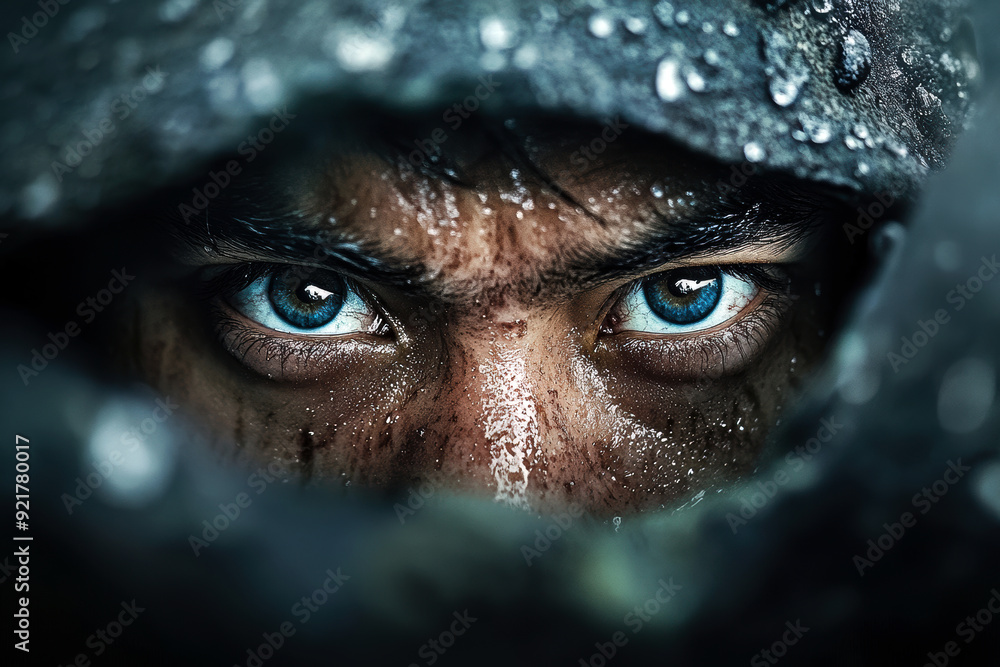 A man with blue eyes is shown in a blurry image. The man's eyes are open and staring at the camera. The image has a moody and mysterious feel to it, as if the viewer is looking into the man's soul A man with blue eyes is shown in a blurry image. The man's eyes are open and staring at the camera. The image has a moody and mysterious feel to it, as if the viewer is looking into the man's soul