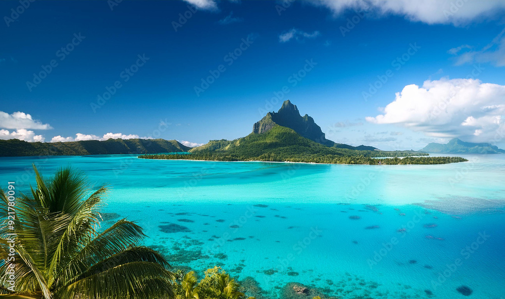 Naklejka premium Bora Bora Island, French Polynesia Turquoise lagoons, Tropical Island Bora bora