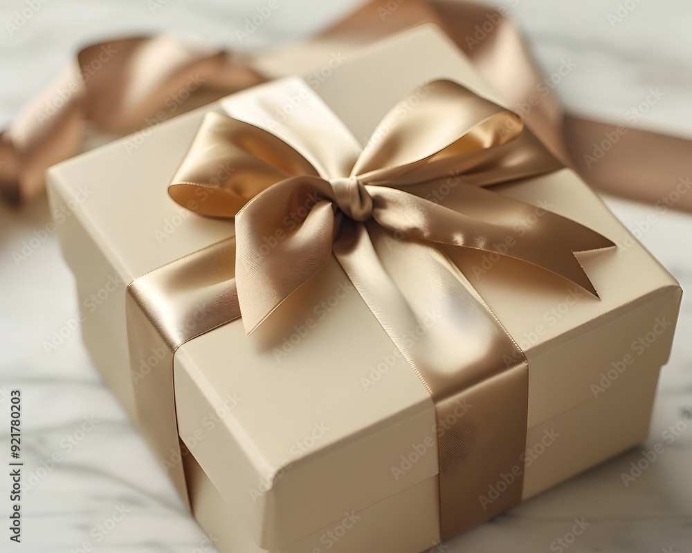 Elegant Luxury Gift Box with Gold Foil Wrapping and Satin Ribbon Bow Elegant Luxury Gift Box with Gold Foil Wrapping and Satin Ribbon Bow