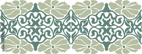 Art Nouveau pattern. Groovy Floral seamless border in Matisse vibes. Trendy Naive Floral Vector Background in 1970s. Can be used for Print on fabric, wrapping paper, wallpaper.