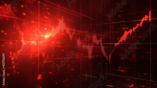 Abstract red background with an arrow going down and a graph, depicting a financial market crash concept.