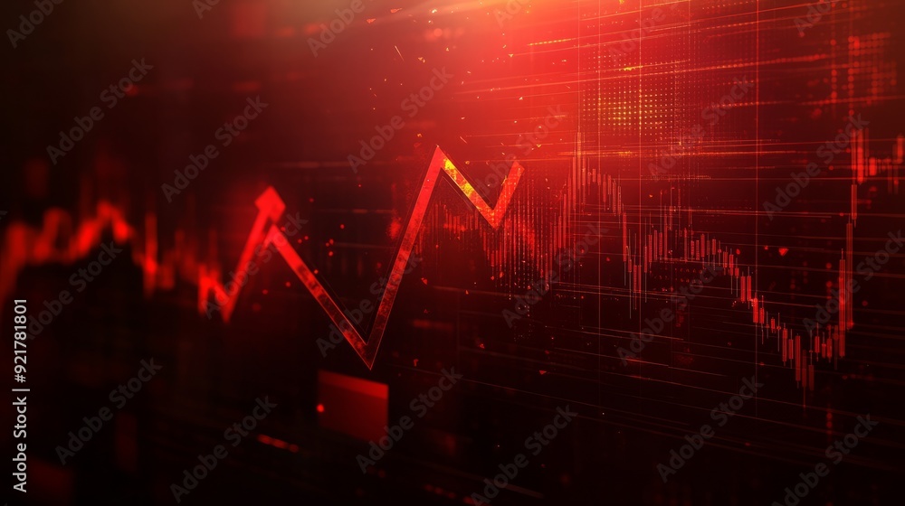 Abstract red background with an arrow going down and a graph, depicting a financial market crash concept. Abstract red background with an arrow going down and a graph, depicting a financial market crash concept.