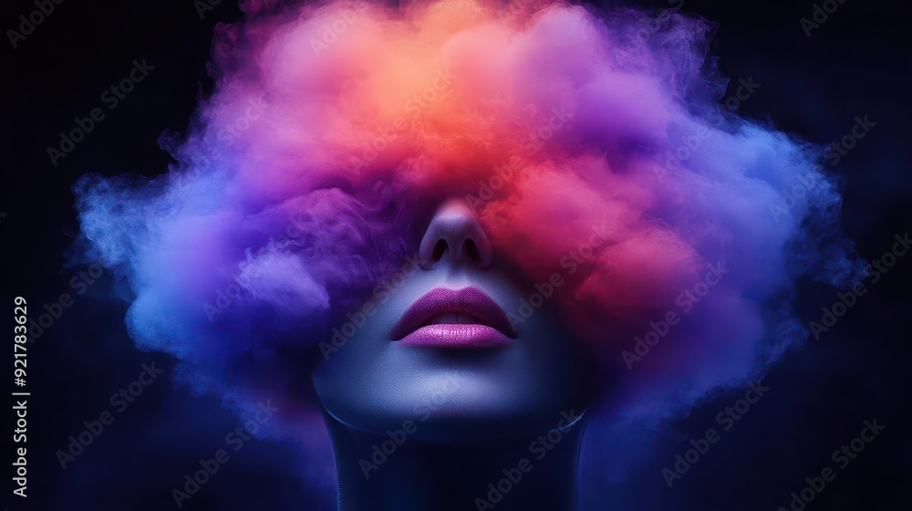 A stunning representation of creativity, featuring a mannequin with colorful clouds covering its eyes, evoking mystery and intrigue. A stunning representation of creativity, featuring a mannequin with colorful clouds covering its eyes, evoking mystery and intrigue.