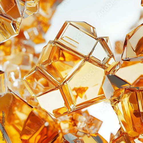 Captivating Microscopic Sorbic Acid Crystal Geometry in Vibrant Amber Hues photo