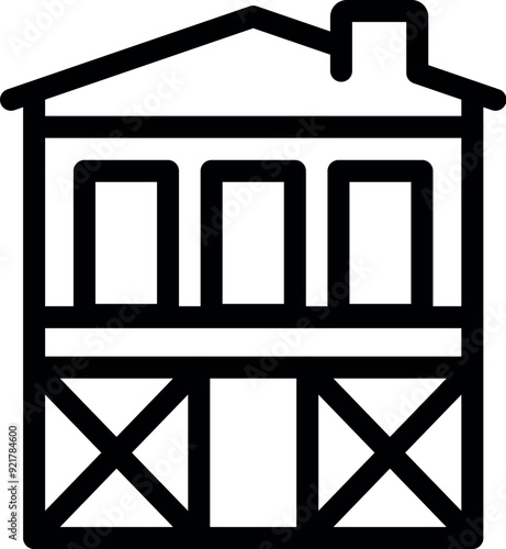 Simple line drawing of a house on stilts, suitable for architectural or construction themed designs