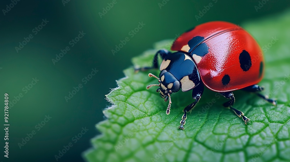 Fototapeta premium ladybug on a leaf macro