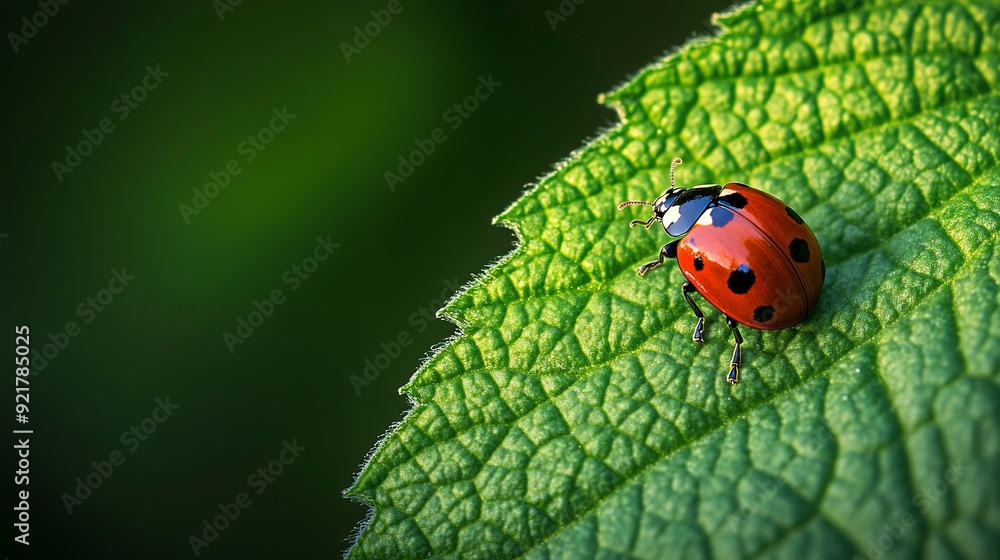 Fototapeta premium ladybug on a green leaf