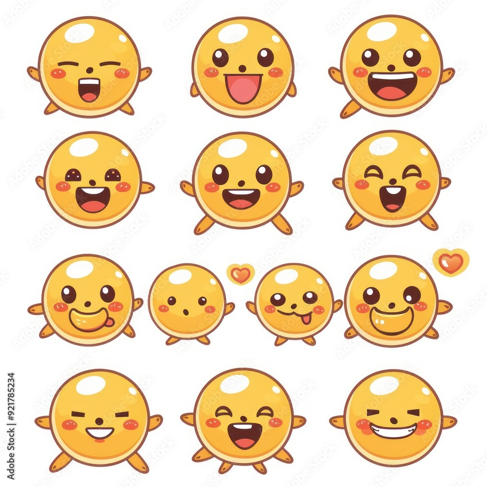 A collection of cute yellow emoticons displaying various facial expressions. A collection of cute yellow emoticons displaying various facial expressions.