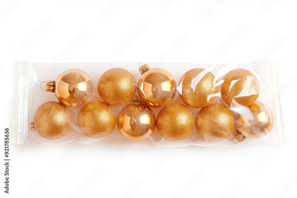 golden christmas balls in transparent plastic bag golden christmas balls in transparent plastic bag