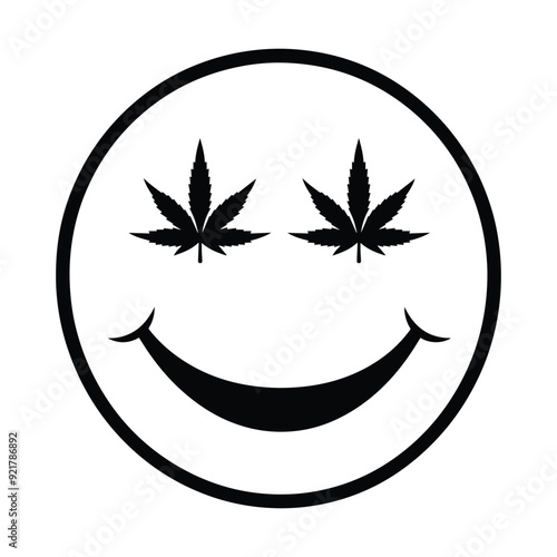 Retro Emoji Outline Design,  Weed smiley face Icon illustration