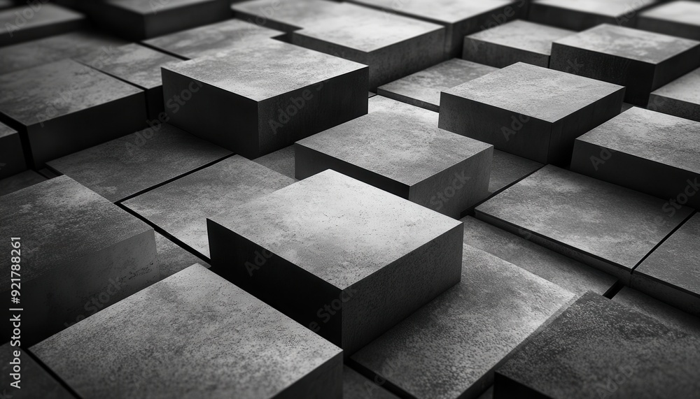Abstract arrangement of gray concrete blocks in a modern architectural design setting Abstract arrangement of gray concrete blocks in a modern architectural design setting