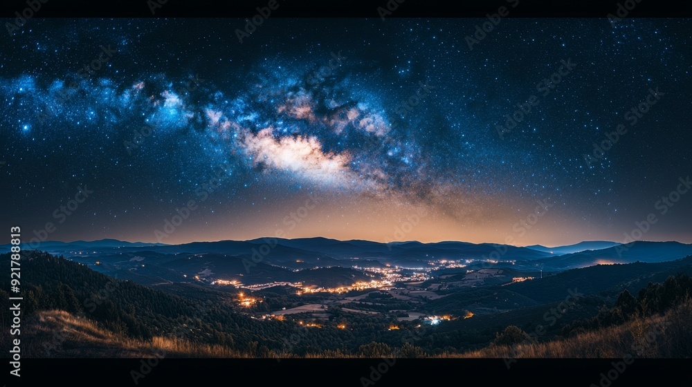 Fototapeta premium Milky Way over Mountain Valley.