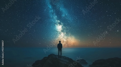 Man Silhouetted Against The Milky Way. photo