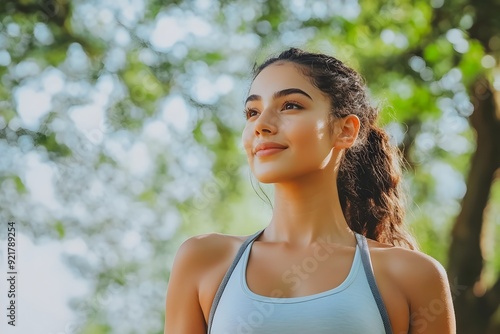 Fit and Confident Woman Enjoying Nature s Tranquility in Summer Park