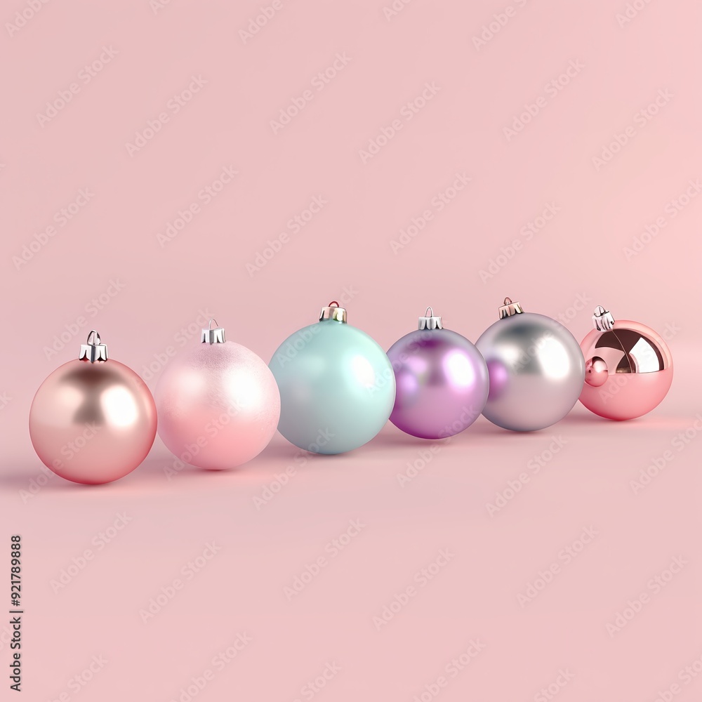 Pastel christmas ball hanging on pink background. minimal christmas concept Pastel christmas ball hanging on pink background. minimal christmas concept