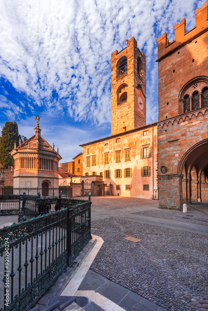 Bergamo, Italy - Piazza Vecchia in the upper town, Citta Alta. Beautiful historical town in Lombardy