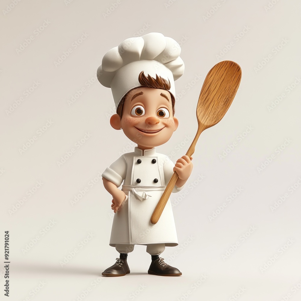 A cheerful cartoon chef holding a wooden spoon, ready to cook. A cheerful cartoon chef holding a wooden spoon, ready to cook.