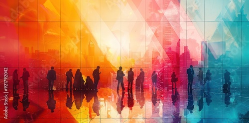 Silhouettes of People in a Cityscape