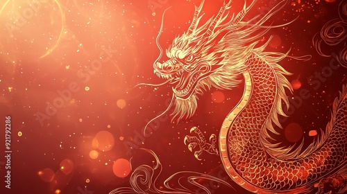 Happy chinese new year, year of the dragon zodiac sign beautiful red background.