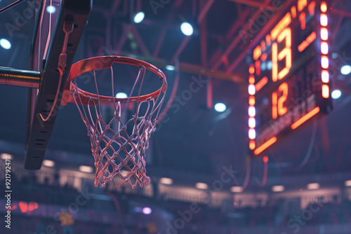 A close up of a basketball hoop and background