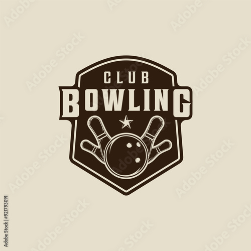 bowling sport emblem logo vintage vector illustration template icon graphic design. pins and ball sign or symbol for club or team for tournament league with retro badge concept