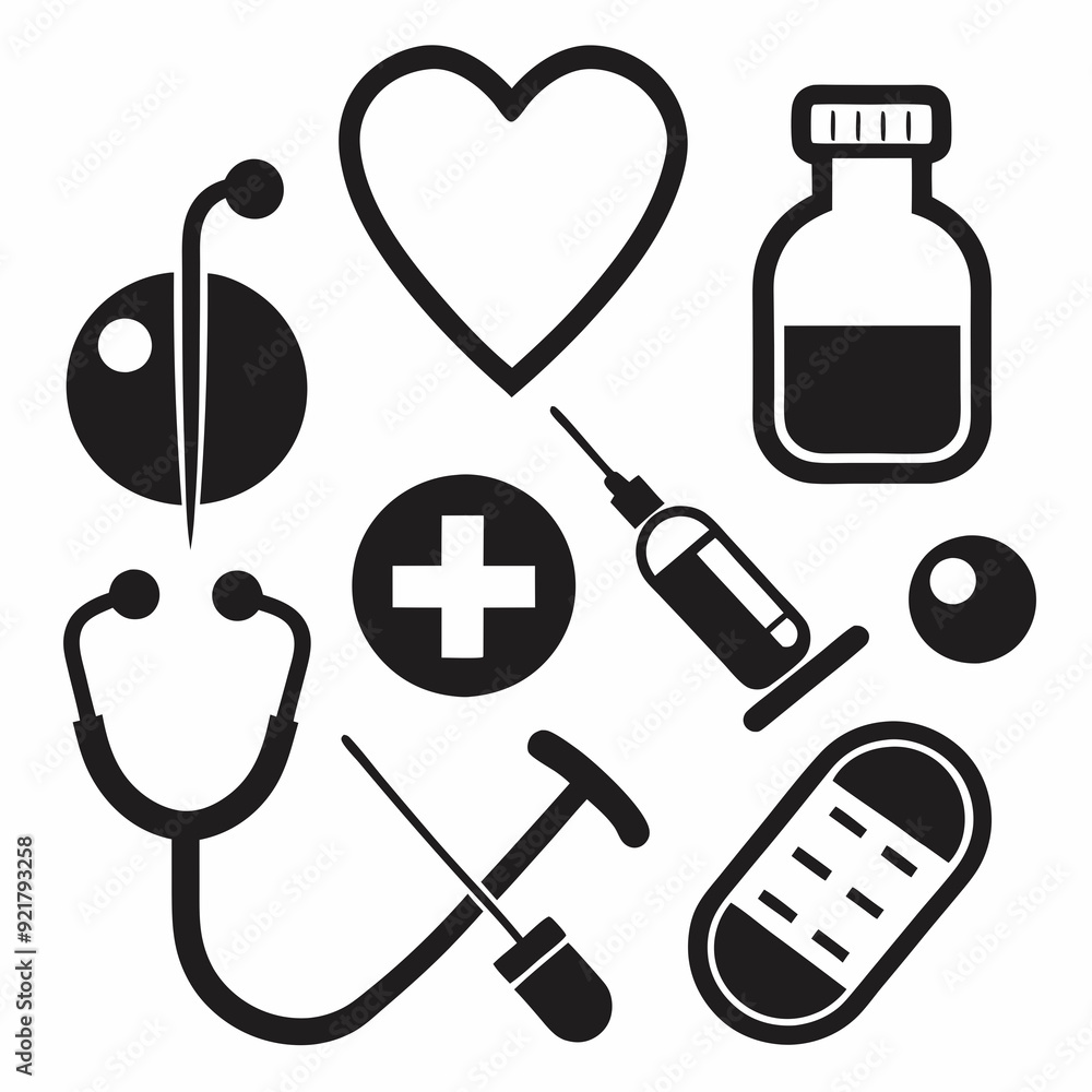 Healthcare icon set silhouette vector art illustration Healthcare icon set silhouette vector art illustration