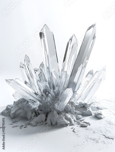 Ethereal Magnesium Crystal Formation with Futuristic Fractal Patterns on Minimalist White Backdrop