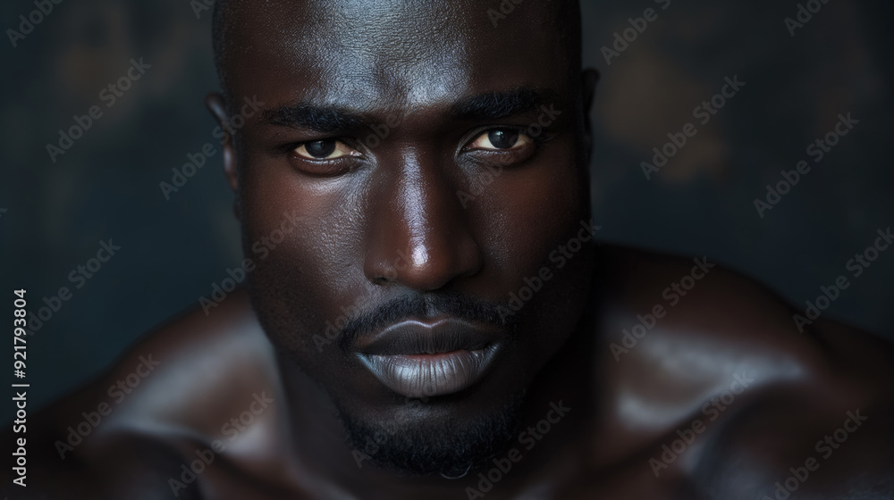 Close-up of a muscular man with intense gaze, showing his strong facial features and focused expression, set against a dark background. Close-up of a muscular man with intense gaze, showing his strong facial features and focused expression, set against a dark background.