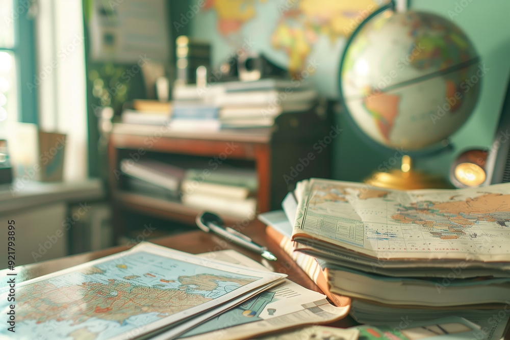 A close up of a stack of travel brochures and maps A close up of a stack of travel brochures and maps
