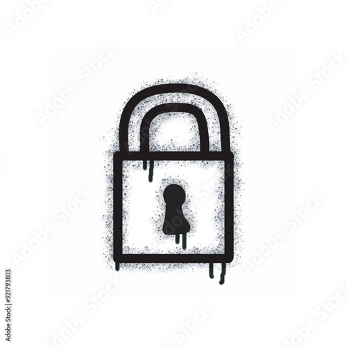 Padlock key graffiti spray painted black on white.