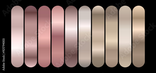 Pink and beige metall texture gradient background big vector set. Metallic design for frames, banners and labels