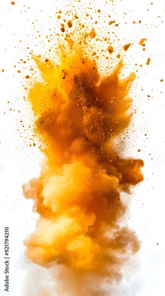Explosive Magnesium Powder Burst with Fiery Motion Blur on Stark White Background Explosive Magnesium Powder Burst with Fiery Motion Blur on Stark White Background