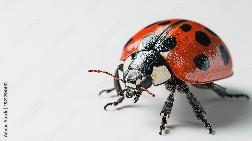 Fototapeta premium Detailed Close-Up of Ladybug on White Background 