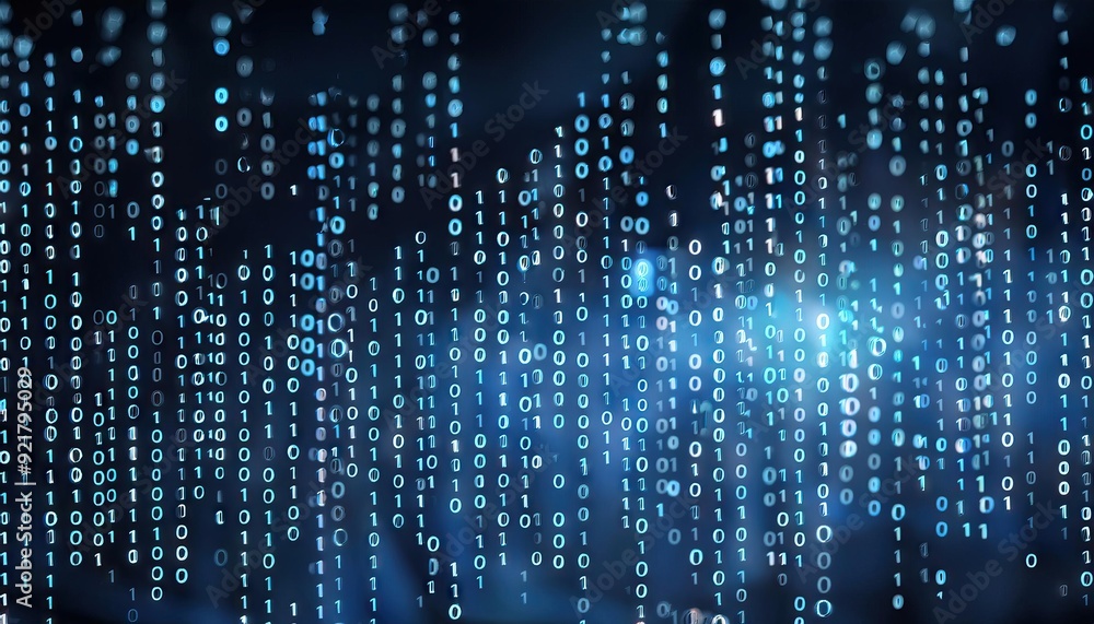 Digital binary code data streaming on a dark Digital binary code data streaming on a dark
