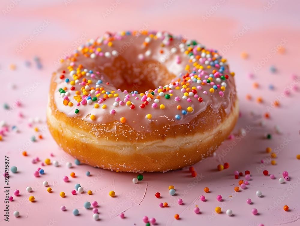 Close up of Glazed Doughnut with Colorful Sprinkles on Pastel Background Baked Bread and Pastries Concept Close up of Glazed Doughnut with Colorful Sprinkles on Pastel Background Baked Bread and Pastries Concept